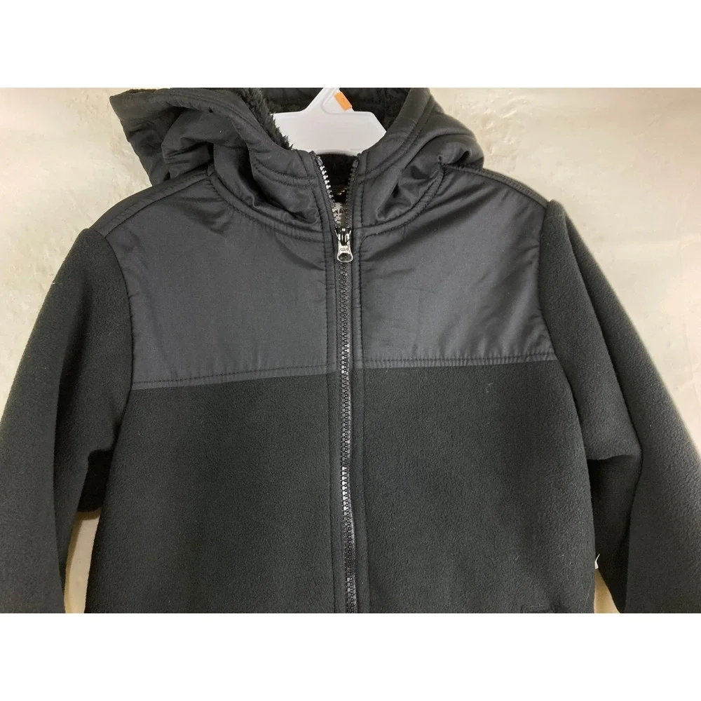 NWT Old Navy Hooded Fleece Jacket Kids Boy M 8 Black Sherpa Lined Mixed Media